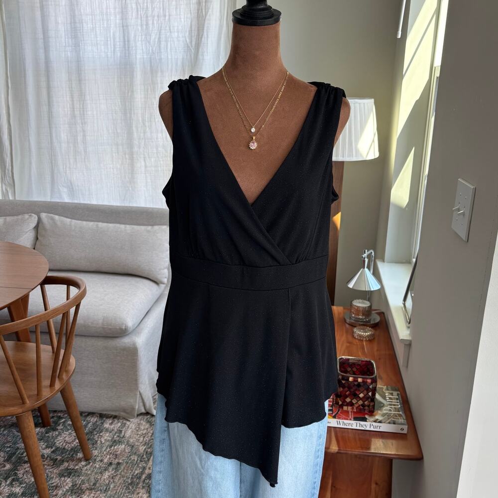 90s Vintage j.t.b. Black Shimmer‎ Slinky Wrap Top Y2K Party Clubwear Extra Large